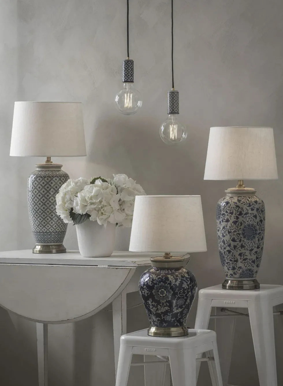 Li Jing bordlampe - h49 blå ruter