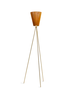 Oslo Wood gulvlampe gull med skjerm
