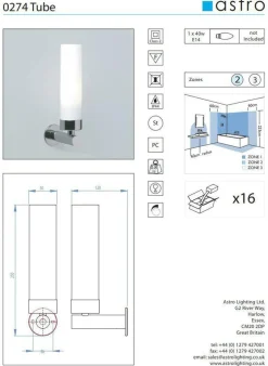 Tube 120 Chrome vegglampe